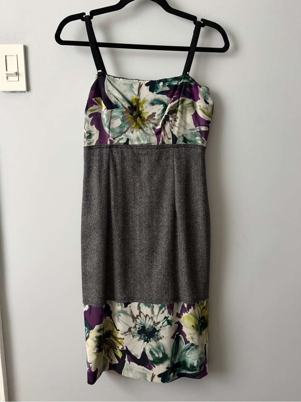 Dolce & Gabbana Floral Midi Dress in Purple, Green & Gray